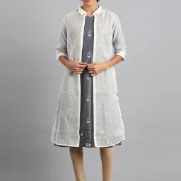 W Blue Woven Pattern A Line Kurti With Jacket image 5