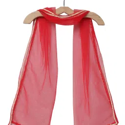 Many Frocks Kids Red Embellished Kurti with Pyjamas and Dupatta image 5