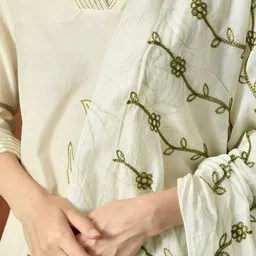 RAJPUTANA CAMISA Embroidered Chanderi Cotton V-Neck Straight Kurta With Trousers & Dupatta image 2