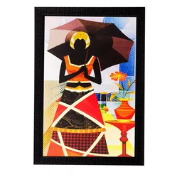 eCraftIndia Multicoloured Abstract Lady with Umbrella Framed Wall Art-image-7
