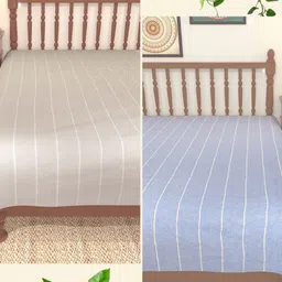 Myntra Elegant Homes Blue & Grey 2 Pieces Striped 180 TC Single Bedsheet 1.5 m x 2.4 m-image-86