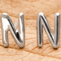 AMONROO 925 Silver Rhodium-Plated "N" Letter Studs-picture-26