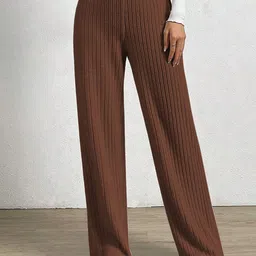Selvia Women Textured Relaxed Straight Leg High-Rise Easy Wash Trousers-image-20