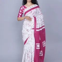 TROPWEAR Ethnic Motifs Pure Cotton Block Print Saree-picture-19