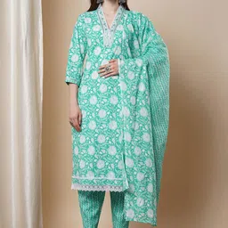 FASHOR Women Ethnic Motifs Printed Regular Sequinned Kurta with Trousers With Dupatta-image-98
