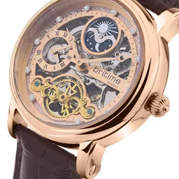 Britime Men Embellished Dial & Leather Bracelet Style Straps Analogue Automatic Watch 641-L30708 image 4