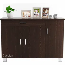CASPIAN Engineered Wood Triple Door Wooden Shoe Rack Cum Cabinet (Brown) | Pre-Assembled Horizontal Furniture | Storage Organizer for Indoor/Outdoor Use | 3 Compartments with 1 Drawer image 1