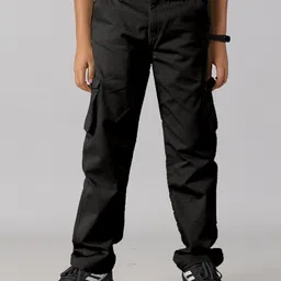 Kiddopanti Solid Button Down Cargo Pant - Jet Black-picture-22