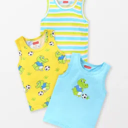 Babyhug 100% Cotton Sleeveless Sando Striped & Animal Print Pack of 3 - Multicolour-image-11