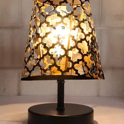 Devansh Net Metal Etching Table Lamp With Black wood Round Base-image-19