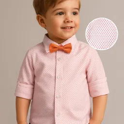 Babyhug Woven Full Sleeves Party Shirt with Bow & Polka Dots Print - Peach-picture-15