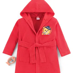 Babyhug Terry Knit Full Sleeves Hooded Animal Embroidery Patch - Red-picture-25