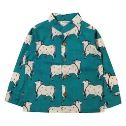 Snowflakes Cotton Woven Full Sleeves Cows Printed Shirt - Blue-image-19