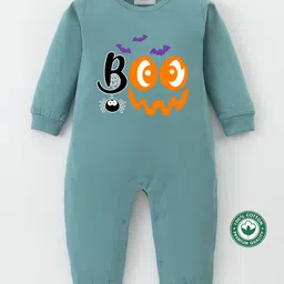 BLUSHES 100% Cotton Knit Halloween Theme Full Sleeves Boo Text Printed Romper - Olive Green-picture-19