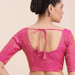 Studio Shringaar Ethnic Motifs Woven Design Round Neck Brocade Saree Blouse image 5