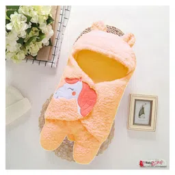 Babyzone Unicorn Embroidered Solid color & Star Printed soft Wearable Blanket For Baby Boys and Girls - Pack of 2 Orange image 2