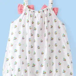 Babyhug Rayon Woven Sleeveless Singlet Top with Floral Print & Bow Applique - White image 2