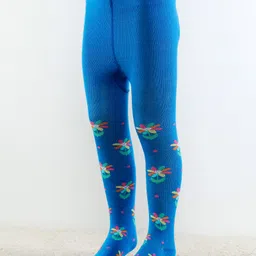 cute walk by babyhug Cutewalk by Babyhug Ani-Bacterial Footed Tights  Floral Design - Blue image 2