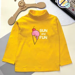 COCOON ORGANICS Cotton Rib Pack Of 3 Full Sleeves Ice Cream & Animals Printed Tees - Yellow Red & Sky Blue image 3