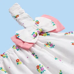 Babyhug Rayon Woven Sleeveless Singlet Top with Floral Print & Bow Applique - White image 3