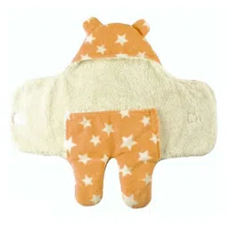 Babyzone Unicorn Embroidered Solid color & Star Printed soft Wearable Blanket For Baby Boys and Girls - Pack of 2 Orange image 4