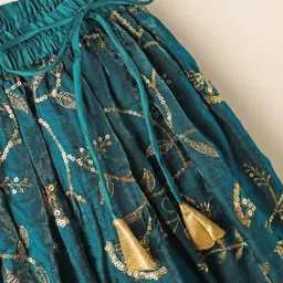 Saka Designs Satin Woven Sleeveless Choli Lehenga Set with Embroidery & Sequin Detailing - Teal Blue image 4