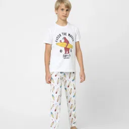 Jack & Jones Junior White Printed T-Shirt with Pyjamas image 1