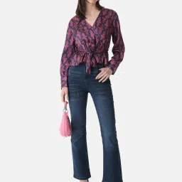 Kazo Printed Wrap Tie Knot Top image 4