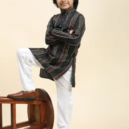 Pro-Ethic Style Developer Kids Black & White Self Design Full Sleeves Kurta with Pyjamas image 4