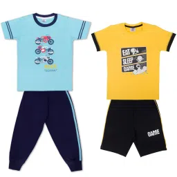 Todd N Teen Kids Blue & Yellow Printed T-Shirts with Bottom (Pack Of 2) image 1