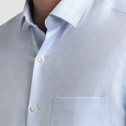 Peter England Elite Blue Cotton Slim Fit Checks Shirt image 4