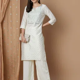 Melange by Lifestyle Off White Embroidered Straight Kurta image 1