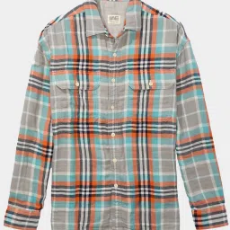 American Eagle Outfitters Grey & Orange Cotton Regular Fit Checks Shirt image 4
