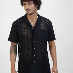 Vastrado Black Cotton Relaxed Fit Self Pattern Shirt-image-21