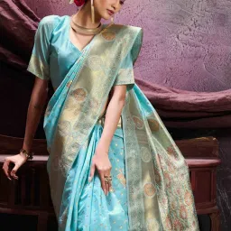 Mimosa Blue Woven Saree With Unstitched Blouse image 4