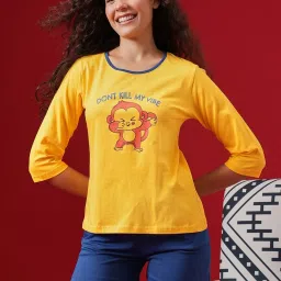 Clovia Yellow & Blue Printed Top With Shorts image 1