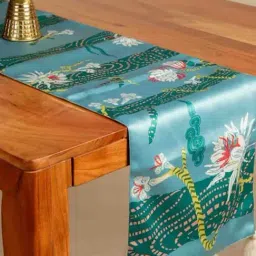 Freedom Tree Brahmakamal Cotton Aqua Blue Table Runner-image-73