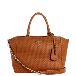 Guess Cognac Textured Satchel Handbag image 1
