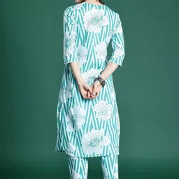 Indo Era Women Floral Printed Regular Sequinned Pure Cotton Kurta with Trousers image 2