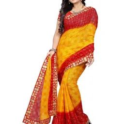 VRUNDA FASHION Bandhani Printed Embroidered Pure Georgette Saree-image-80