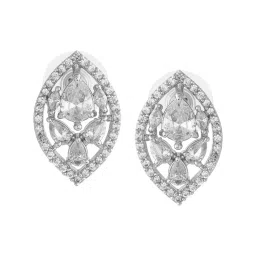 Estele Rhodium-Plated CZ Leaf Shaped Stud Earrings image 4