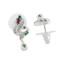 Estele Rhodium-Plated CZ Peacock Design Drop Earrings image 4