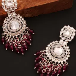 DIVASTRI Women Stones Studded Ethnic Drop Earrings image 3