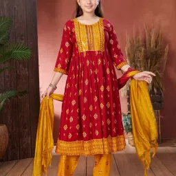 Aarika Girls Maroon & Yellow Embellished Kurti image 1