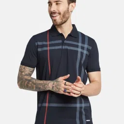 Octave Navy Cotton Regular Fit Striped Polo T-Shirt image 1
