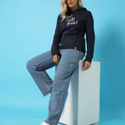 Campus Sutra Navy Cotton Graphic Print Hoodie image 4