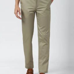 Peter England Khaki Cotton Slim Fit Flat Front Trousers-picture-28