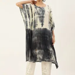 maaesa Off-White & Black Tie & Dye A Line Kaftan-image-2