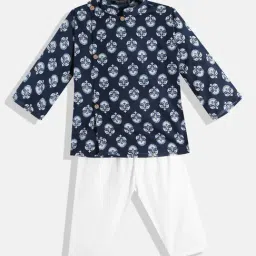 READIPRINT FASHIONS Kids Navy & White Floral Print Full Sleeves Kurta With Pyjamas-picture-38