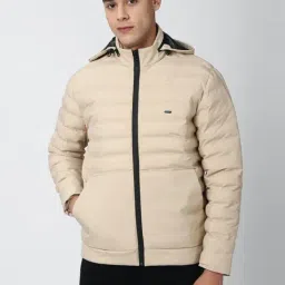 Peter England Casuals Beige Regular Fit Hooded Jacket-image-24